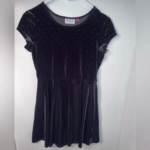 Children’s place XL,short sleeve pullover party dress black velvet gold sparkles